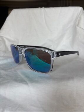 Under Armour Clear Frame Sunglasses with Green-Blue Mirrored Lenses